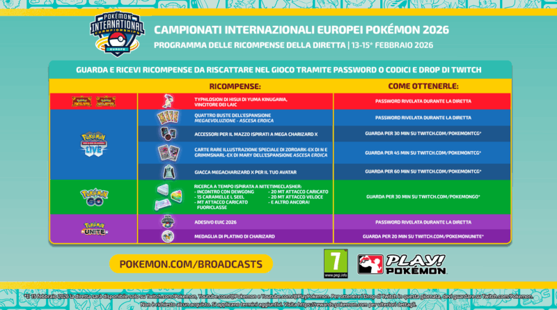 CAMPIONATI INTERNAZIONALI EUROPEI POKÉMON 2026:  TRE GIORNI DI SFIDE E RICOMPENSE PER TUTTI GLI SPETTATORI